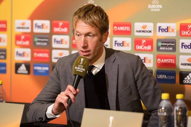 170928 Östersunds tränare Graham Potter pa presskonferens efter fotbollsmatchen i Europa League mellan Östersund och Hertha Berlin den 28 september 2017 i Östersund.  Copyright: TOBIASxNYKÄNEN BB170928TN060