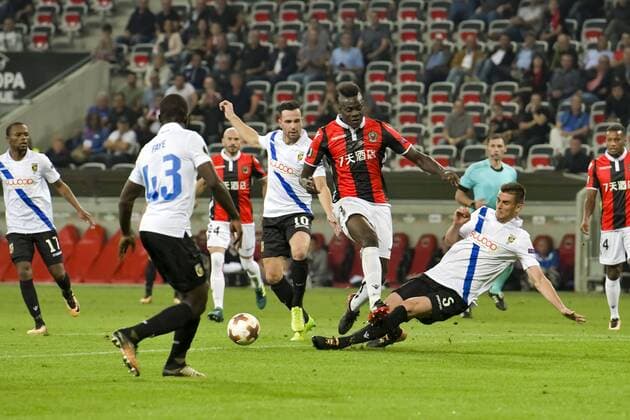 Mario Balotelli OGC Nice Thomas Bruns Vitesse Arnhem Matthew Mlazga Vitesse Arnhem FOOTBALL OGC Nice vs Vitesse Arnhem Ligue Europa 28 09 2017 NorbertScanella Panoramic 
