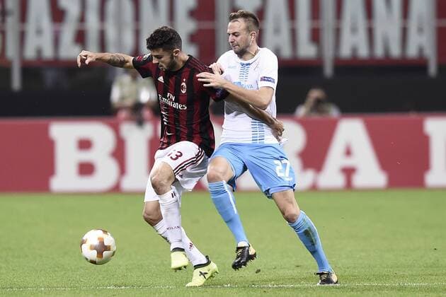 Db Milano 28 09 2017 - Europa League Milan-Rijeka foto Daniele Buffa Image nella foto: Patrick Cutrone-Josip Misic 