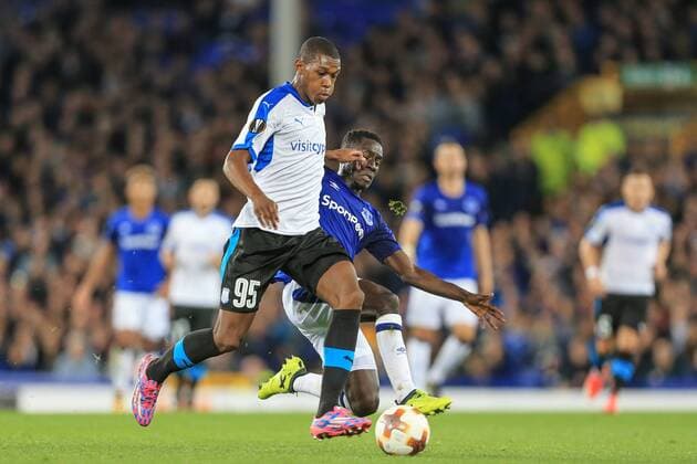 28th September 2017, Goodison Park, Liverpool, England; UEFA Europa League group stage, Everton versus Apollon Limassol; Idrissa Gueye of Everton FC tackles Alef of Apollon Limassol  ActionPlus11935025