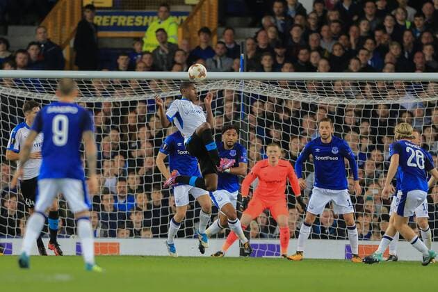 28th September 2017, Goodison Park, Liverpool, England; UEFA Europa League group stage, Everton versus Apollon Limassol; Alef of Apollon Limassol heads on goal  ActionPlus11935029