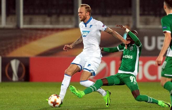 28.09.2017 Razgrad(Bulgaria) PFC Ludogorets-TSG 1899 Hoffenheim Europa League men s football Kevin Vogt (L) TSG 1899 Hoffenheim, Jody Lukoki(r) PFC Ludogorets : 