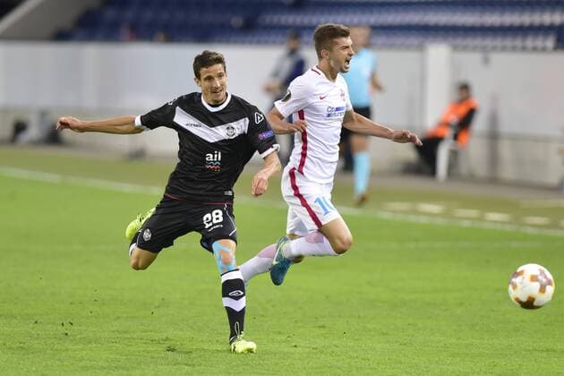 Li. Fulvio Sulmoni, FCL, re. Florin Tanase, SB, FC Lugano - FC Steaua Bukarest, Europa League, Fussball, 28.09.2017 