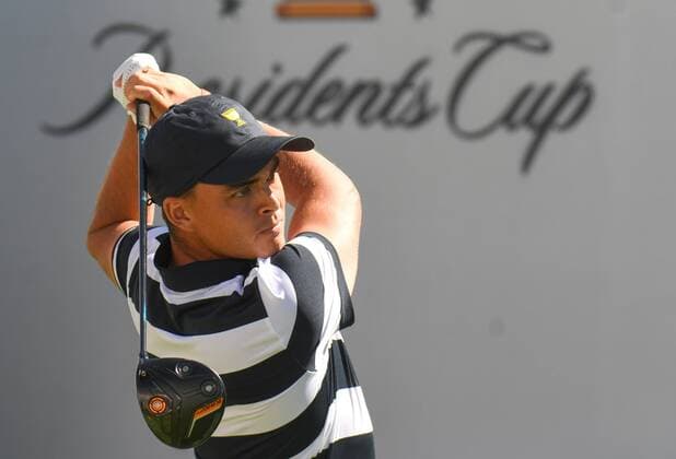 Thursday September 28, 2017: Rickie Fowler of the United States watches his tee shot on the first hole during the opening round of the Presidents Cup at Liberty National Golf Course in Jersey City, New Jersey. CSM PGA Golf Herren 2017: Presidents Cup SEPT 28 - ZUMAc04_ 20170928_zaf_c04_022 Copyright: xGregoryxVasilx