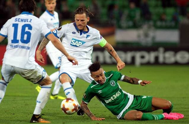 28.09.2017 Razgrad(Bulgaria) PFC Ludogorets-TSG 1899 Hoffenheim Europa League men s football Eugen Polanski(c) TSG 1899 Hoffenheim, Anicet Abel(r) PFC Ludogorets : 