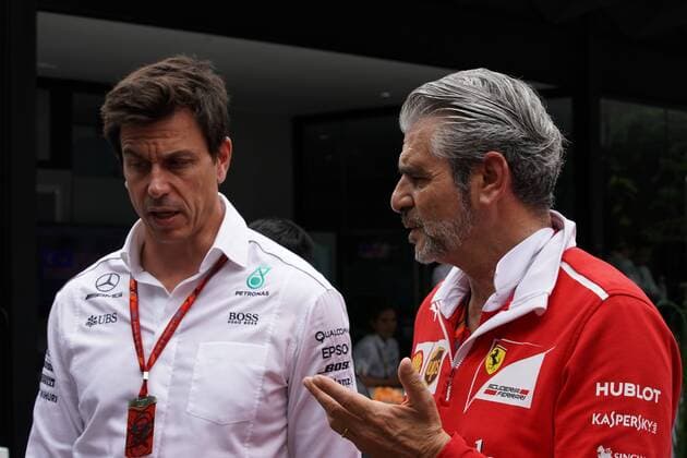 29.09.2017 - Free Practice 1, Toto Wolff (GER) Mercedes AMG F1 Shareholder and Executive Director and Maurizio Arrivabene (ITA) Ferrari Team Principal Malaysian Grand Prix, Sepang 28 September - 1 October 2017 29.09.2017 - Free Practice 1, Toto Wolff (GER) Mercedes AMG F1 Shareholder and Executive Director and Maurizio Arrivabene (ITA) Ferrari Team Principal 