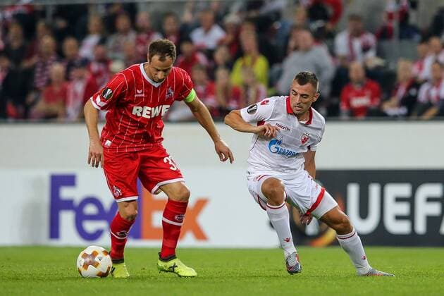 Matthias Lehmann (FC Koeln 33), Nenad Krsticici (Belgrad 7), 1. FC Koeln - Roter Stern Belgrad Koeln Copyright: xEIBNER BenjaminxHornx EP_BHN