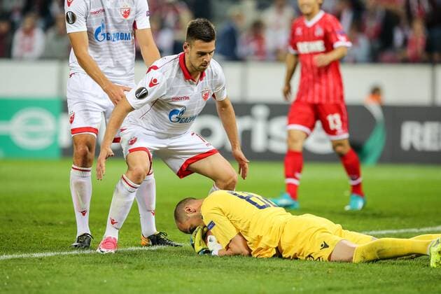 Marko Gobeljic (Belgrad 77), Milan Borjan (Belgrad 82), 1. FC Koeln - Roter Stern Belgrad Koeln Copyright: xEIBNER BenjaminxHornx EP_BHN