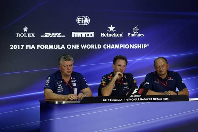 29.09.2017 - press conference PK Pressekonferenz Otmar Szafnauer (USA) Sahara Force India F1 Chief Operating Officer, Christian Horner (GBR), Red Bull Racing, Sporting Director and Frederic Vasseur (FRA) Sauber Team Principal Malaysian Grand Prix, Sepang 28 September - 1 October 2017 29.09.2017 - Press conference, Otmar Szafnauer (USA) Sahara Force India F1 Chief Operating Officer, Christian Horner (GBR), Red Bull Racing, Sporting Director and Frederic Vasseur (FRA) Sauber Team Principal 
