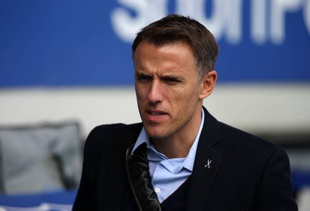 1st October 2017, Goodison Park, Liverpool, England; EPL Premier League Football, Everton versus Burnley; Former Everton and Manchester United ManU player Phil Neville chats with fans next to the players tunnel before the match  ActionPlus11936622