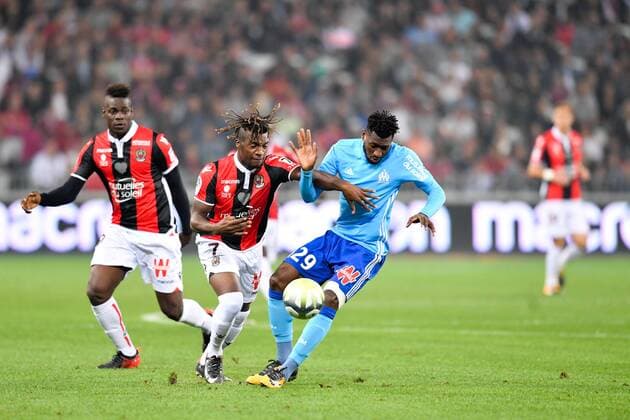 09 Mario BALOTELLI nice 07 Allan SAINT MAXIMIN nice 29 ANDRE FRANK ZAMBO ANGUISSA om FOOTBALL Nice vs Marseille Ligue 1 Conforama 01 10 2017 FEP Panoramic 