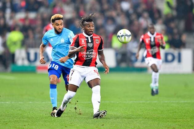 07 Allan SAINT MAXIMIN nice 18 JORDAN AMAVI om FOOTBALL Nice vs Marseille Ligue 1 Conforama 01 10 2017 FEP Panoramic 
