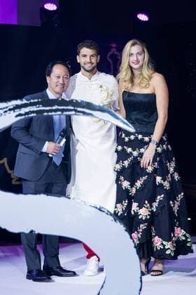 BEIJING, CHINA - OCTOBER 01: (L-R) Former tennis player Michael Chang, Grigor Dimitrov of Bulgaria and Petra Kvitova of Czech Republic attend the 2017 China Open Player Party at Beijing Olympic Tower on October 1, 2017 in Beijing, China.  Copyright: xVCGx CFP111128857874 