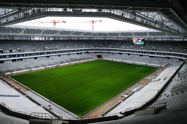 KALININGRAD, RUSSIA - OCTOBER 4, 2017: Pitch at Kaliningrad Stadium, a venue for 2018 FIFA World Cup WM Weltmeisterschaft Fussball matches. Vitaly Nevar TASS  TS063151