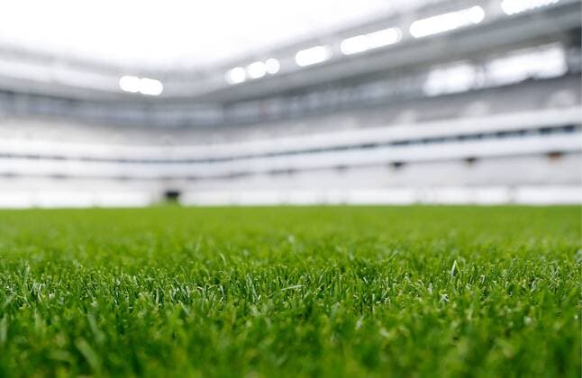 KALININGRAD, RUSSIA - OCTOBER 4, 2017: Pitch at Kaliningrad Stadium, a venue for 2018 FIFA World Cup WM Weltmeisterschaft Fussball matches. Vitaly Nevar TASS  TS06318B