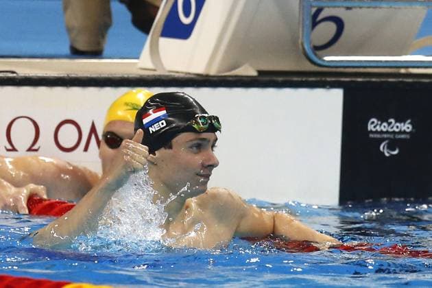 RIO DE JANEIRO 10 09 2016 Swimming Paralympic Summer Games 2016 Barra Olympic Aquatics Stadium Men 100m Backstroke S10 Final Olivier van de Voort wins silver PS 2016 Swimming Finals 10 09 2016