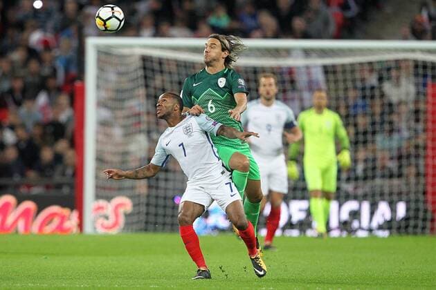 England v Slovenia 2018 FIFA World Cup WM Weltmeisterschaft Fussball Qualifying Raheem Sterling of England and Rene Krhin of Slovenia in action during the 2018 FIFA World Cup Qualifying match at Wembley Stadium, London, UK. Content Not Available For UK Newspapers Copyright: xPaulxChestertonx FIL-10770-0006