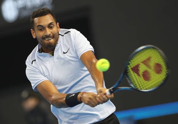 (171008) -- BEIJING, Oct. 8, 2017 -- Nick Kyrgios of Australia hits a return during the men s singles final against Rafael Nadal of Spain at the China Open tennis tournament in Beijing, capital of China, on Oct. 8, 2017. )(dx) (SP)CHINA-BEIJING-TENNIS-CHINA OPEN(CN) MengxYongmin 