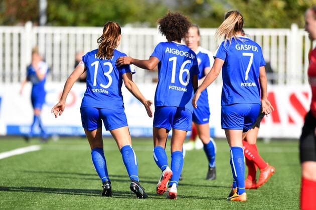 Jubel, Freuen, celebrate, happy, cheer , Goal Celebration Turbine Potsdam 0:5, DFB Pokal der Frauen , FSV Gütersloh - 1.FFC Turbine Potsdam, xmkx
