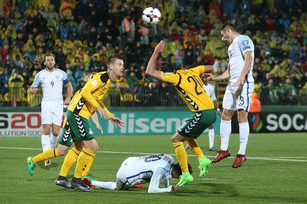 Lithuania v England 2018 FIFA World Cup WM Weltmeisterschaft Fussball Qualifying Aaron Cresswell of England heads for goal during the 2018 FIFA World Cup Qualifying match at LFF Stadium, Vilnius Content Not Available For UK Newspapers Copyright: xPaulxChestertonx FIL-10791-0079