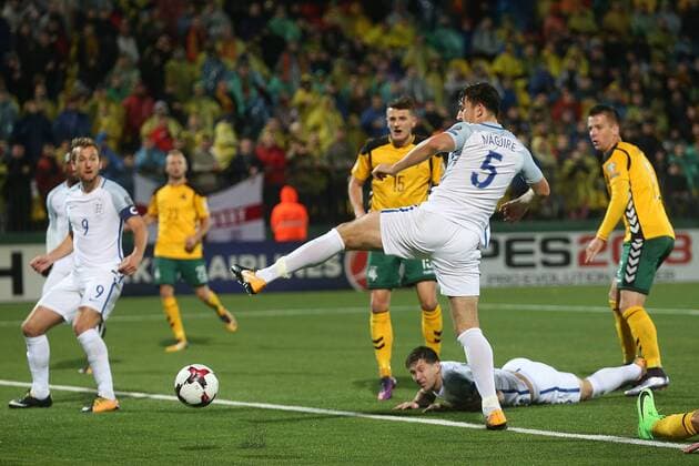Lithuania v England 2018 FIFA World Cup WM Weltmeisterschaft Fussball Qualifying Harry Maguire of England goes close during the 2018 FIFA World Cup Qualifying match at LFF Stadium, Vilnius Content Not Available For UK Newspapers Copyright: xPaulxChestertonx FIL-10791-0094