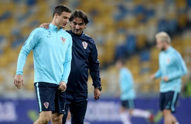 Croatia Training 08.10.2017., Kiev, Ukraine - Training of the Croatian football team before tomorrow s qualifying match with Ukraine . Zlatko Dalic and Matej Mitrovic.  IgorxKralj PIXSELL