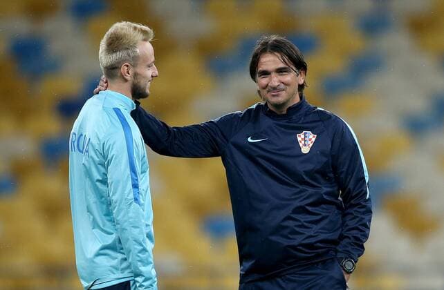 Croatia Training 08.10.2017., Kiev, Ukraine - Training of the Croatian football team before tomorrow s qualifying match with Ukraine . Zlatko Dalic adn and Ivan Rakitic.  IgorxKralj PIXSELL