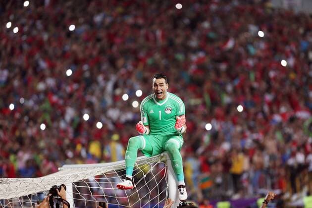 (171009) -- ALEXANDRIA, Oct. 9, 2017 -- Essam El Hadary of Egypt celebrates after winning the 2018 FIFA World Cup WM Weltmeisterschaft Fussball qualification match between Egypt and Congo at the Borg El-Arab Stadium in Alexandria, Egypt, Oct. 8, 2017. Egypt won 2-1 and qualified to the World Cup finals. ) (SP)EGYPT-ALEXANDRIA-FOOTBALL-WORLD CUP 2018-QUALIFICATION-EGYPT VS CONGO AhmedxGomaa 