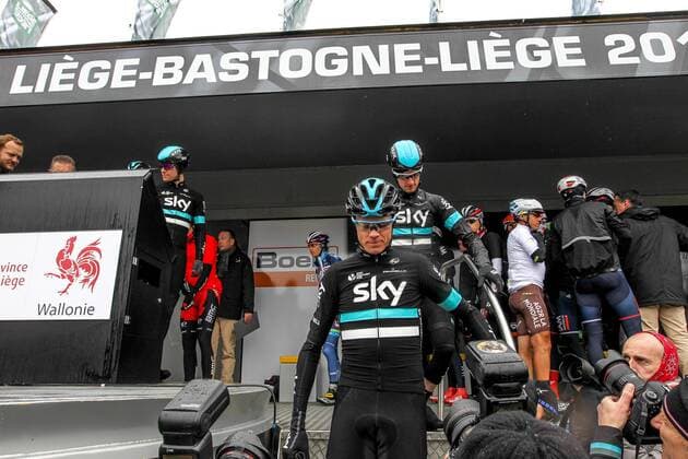 ANS 24 04 2016 cycling Liège Bastogne shutter Wout Poels with Chris Froome before the start of Liège Bastogne Liège Liège Bastogne Liège 2016