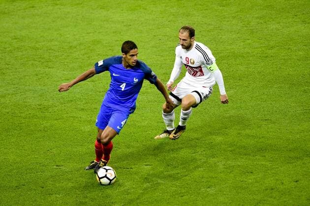 Raphael Varane France vs Igor Stasevich Bielorussie FOOTBALL France vs Bielorussie Qualifications St Denis 10 10 2017 JBAutissier Panoramic 