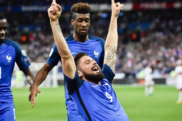 But et joie Olivier Giroud fr FOOTBALL France vs Bielorussie Match de Qualification Coupe du Monde 2018 St Denis 10 10 2017 ThierryBreton Panoramic 