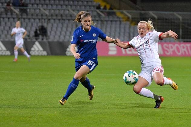 Mandy Islacker FC Bavaria Munich in Zweikamf with Maren Mjelde FC Chelsea Munich Munich Germany Germany 11 10 2017 Football UEFA Women s Champions League FC Bavaria Munich FC Chelsea xklx