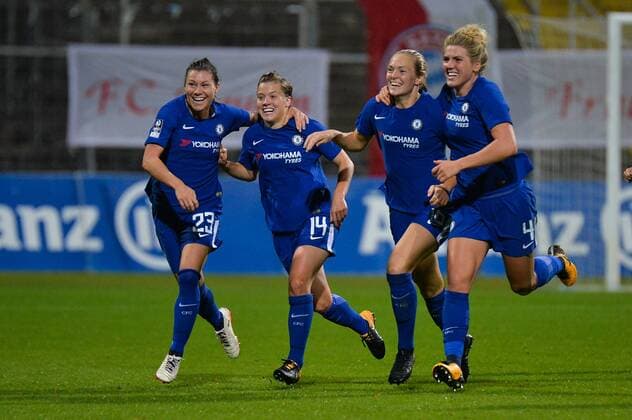 goal celebration After the 1 0 through Fran Kirby FC Chelsea the FC Chelsea Ramona Bachmann FC Chelsea Fran Kirby FC Chelsea Magdalena Eriksson FC Chelsea Millie Bright FC Chelsea Munich Munich Germany Germany 11 10 2017 Football UEFA Women s Champions League FC Bavaria Munich FC Chelsea xklx