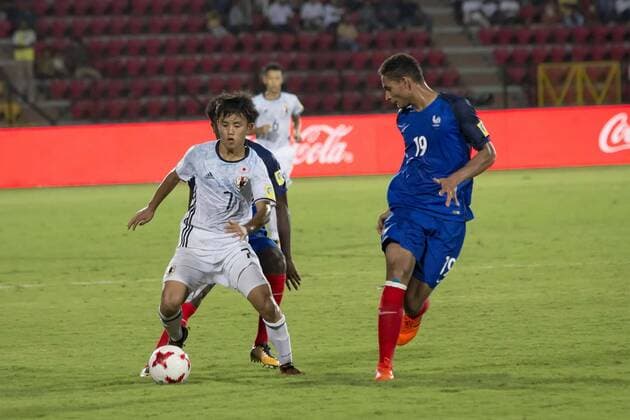 October 11, 2017 - Guwahati, Assam, India - Moments from FIFA U-17 World Cup Group E match between France vs Japan..In a Group E match of the FIFA U-17 World Cup, France beat Japan 2-0 to advance to the knockout stage of the FIFA U-17 World Cup at Indira Gandhi Athletic Stadium, Guwahati, India. This was HondurasÃ¢â‚¬â ¢ biggest win in the U-17 World Cup since their debut in 2007. FIFA U-17 World Cup France vs Japan - ZUMAk167 80442197st Copyright: xVikramjitxKakatix