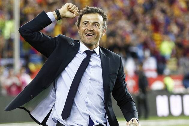 Madrid 22 05 2015 Copa part Rey 2015 2016 final match Barcelona Sevilla Luis Enrique head coach celebrates The victory Barcelona V Sevilla