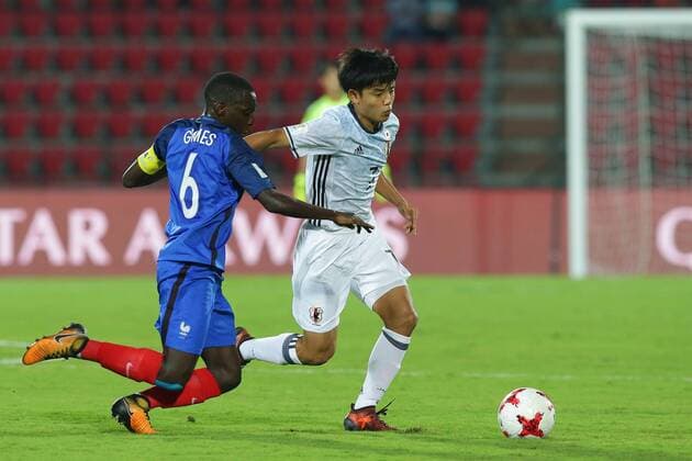 Claudio Gomes (FRA), Takefusa Kubo (JPN), OCTOBER 11, 2017 - Football Soccer : FIFA U-17 World Cup India 2017 Group E match between France 2-1 Japan at Indira Gandhi Athletic Stadium in Guwahati, India. Noxthirdxpartyxsales  (tsra005581)
