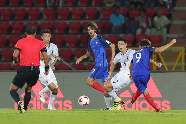 Amine Gouiri (FRA), OCTOBER 11, 2017 - Football Soccer : Amine Gouiri of France scores their team second goal during the FIFA U-17 World Cup India 2017 Group E match between France 2-1 Japan at Indira Gandhi Athletic Stadium in Guwahati, India. Noxthirdxpartyxsales  (tsra005596)
