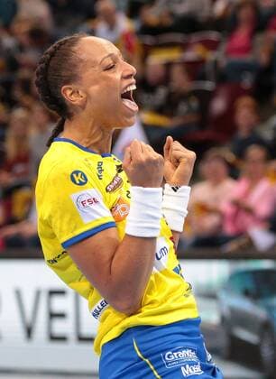 14 10 2017 Germany Ludwigsburg Germany Handball Champions League Women Season 2017 2018 SG BBM Bietigheim vs Metz Handball Beatrice Edwige Metz cheering cheering ballt The Fists