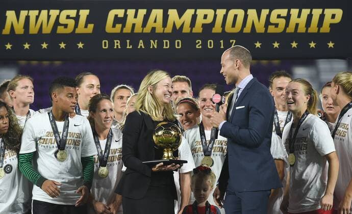 October 14, 2017 - Orlando, Florida, United States - Orlando, FL - Saturday October 14, 2017: Portland Thorns FC celebrate their National Women s Soccer League (NWSL) Championship win by defeating North Caroline Courage 1-0 during the NWSL Championship match between the North Carolina Courage and the Portland Thorns FC at Orlando City Stadium. Portland Thorns FC celebrate their National Women s Soccer League (NWSL) Championship win by defeating North Caroline Courage 1-0 - ZUMAt139 20171014_zaa_t139_116 Copyright: xBradxSmithx
