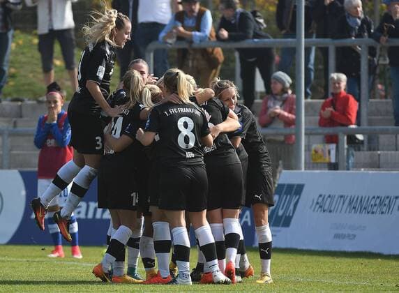 15 10 2017 xpsx Football 1 Bundesliga Women 1 FFC Frankfurt MSV Duisburg emspor v l Celebrate The Goal goal celebration to 2 1 for Frankfurt Torschützin Lise Munk 1 FFC Frankfurt Frankfurt at Main