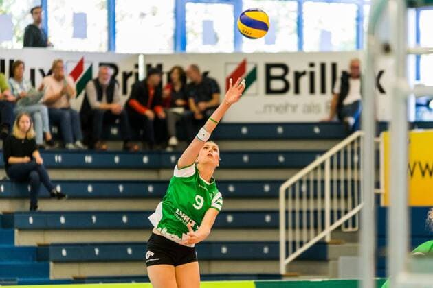 Juliane Langgemach USC Muenster 9 at the Statement Volleyball 1 Bundesliga Women USC Muenster Black White Erfurt xprx