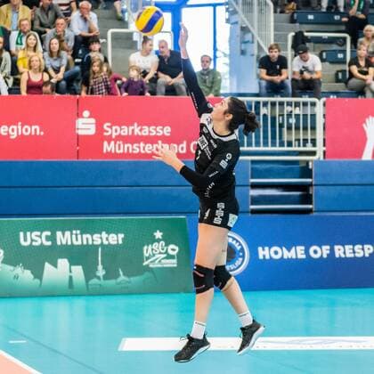 Bailey Marie Nichol Black White Erfurt 1 at the Statement Volleyball 1 Bundesliga Women USC Muenster Black White Erfurt xprx