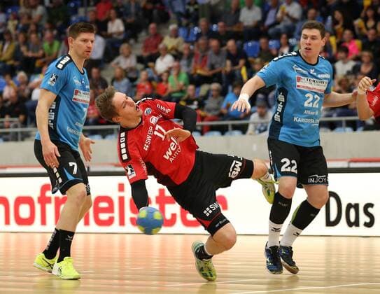 Bietigheim Handball 2 Bundesliga SG BBM Bietigheim vs HSG Nordhorn Lingen v l Toon Leenders HSG Gerda Babarskas BBM Philipp Vorlicek HSG