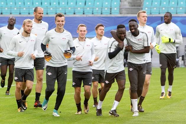 RB Leipzig Training Champions League Leipzig 16 10 2017 Red Bull Arena Football UEFA Champions League Group G 3 Matchday Training at Day the Game RB Leipzig vs FC Porto RB Leipzig Training in Picture Ibrahima Konate Konate Hi Konrad Laimer Goalkeeper Fabio Coltorti Goalkeeper Philipp Köhn Koehn Federico Palacios Martinez Dominic Kaiser Naby Keita Jean Kevin Augustin Lukas Klostermann and Goalkeeper Yvon Mvogo all RB Leipzig