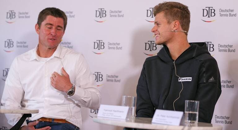 Ismaning Germany 17 10 2017 Tennis DTB Panel discussion Image Shows Germany Ismaning Tennis DTB Panel discussion in Picture Davis Cup Captain Michael Kohlmann and Davis Cup Players Yannick Hanfmann Photo GEPA Pictures Thomas Bachun Ismaning Copyright: xBachun xEibner-Pressefotox EP_tbn