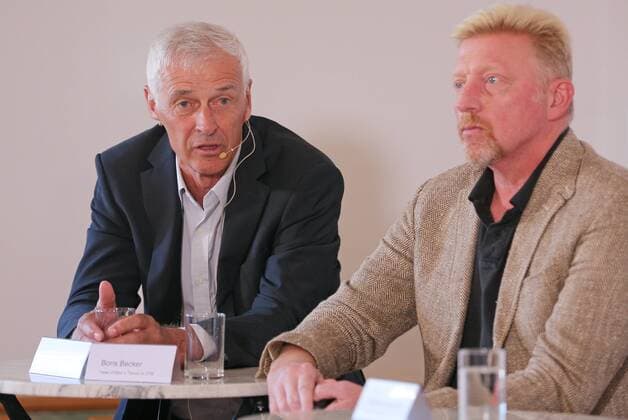 17 10 2017 Germany Ismaning Tennis DTB Panel discussion in Picture DTB Sports Director Klaus Eberhard and DTB Head of Tennis Boris Becker Ismaning Copyright: xBachun xEibner-Pressefotox EP_tbn