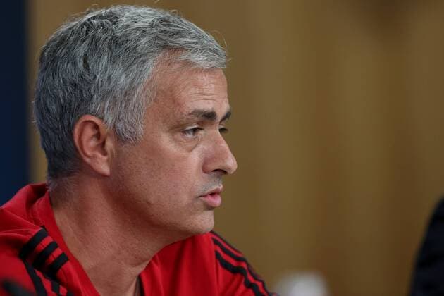 October 17, 2017 - Lisbon, Portugal - Manchester United ManU s Portuguese head coach Jose Mourinho attends a press conference PK Pressekonferenz at the Luz stadium in Lisbon, Portugal on October 17, 2017, on the eve of the UEFA Champions League football match SL Benfica vs Manchester United. Photo: UEFA Champions League - Manchester United press conference and training - ZUMAf123 20171017_zap_f123_012 Copyright: xPedroxFiuzax