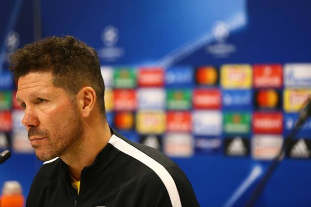 Qarabag: Atletico Madrid UEFA Champions Leuge Gro Atletico Madrid s head coach, Diego Simeone, attends a press conference PK Pressekonferenz following a training session at the Baku Oliympiy stadium in Baku, Azerbaijan, 17 October 2017. Atletico Madrid will face FK Qarabag in the UEFA Champions League group C soccer match on 18 October 2017. Baku Azerbaijan  AzizxKarimovx xPacifcixPress