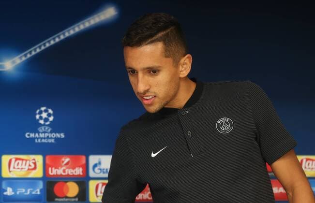 PSG s player Marquinhos pictured during a press conference PK Pressekonferenz of French soccer team Paris Saint-Germain, Tuesday 17 October 2017 in Brussels. Tomorrow PSG is playing a game in the group stage (Group B) of the UEFA Champions League competition against Belgian soccer team RSC Anderlecht. VIRGINIExLEFOUR  x05184789x