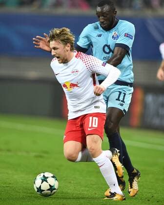 Football men Season 2017 2018 Champions League Group G 3 Matchday RB Leipzig FC Porto Emil Forsberg No 10 RB Leipzig Moussa MAREGA No 11 FC Porto 17 10 2017 Copyright: xMatthiasxKochx